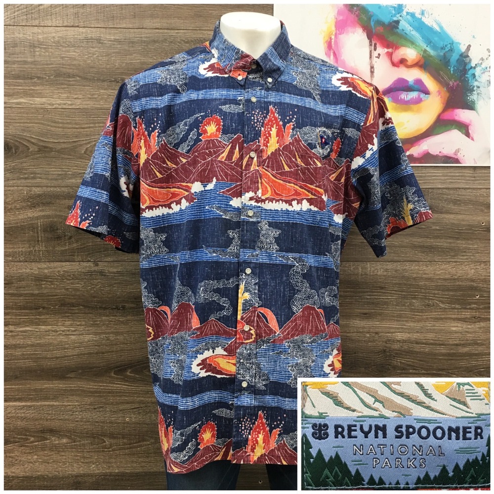 Reyn Spooner National Parks Volcano Shirt Mens 3XL Blue Sausalito Yacht Club